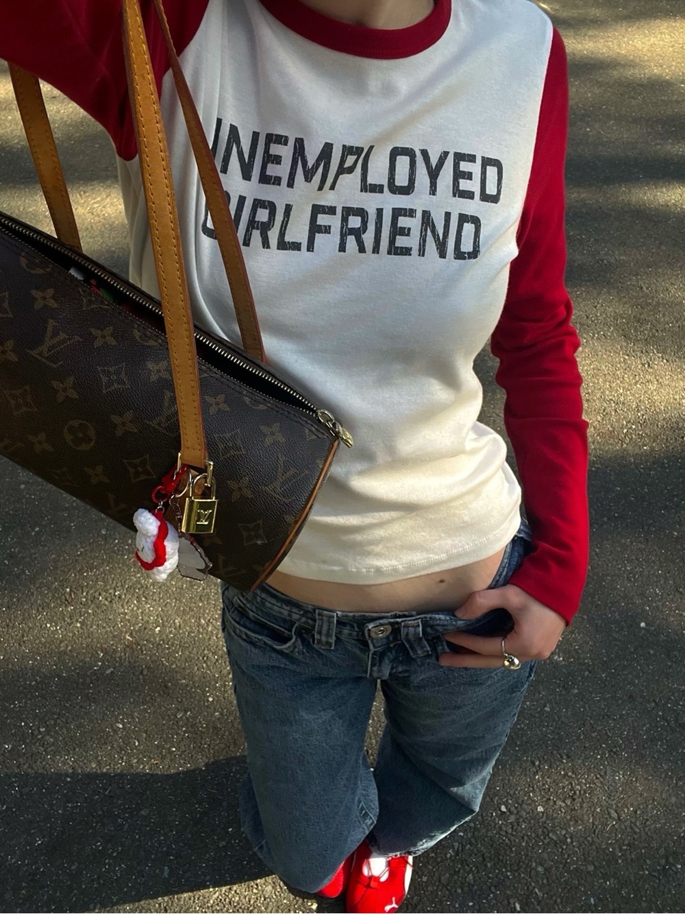 UO Unemployed Girlfriend Graphic Raglan Long Sleeve Baby Tee